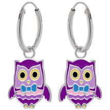 Owl 925 Sterling Silver Hoop Earrings - £13.30 GBP