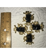 Vtg Lge Brutalist Cross Brooch Pendant IVANA Signed Black Stones Gold To... - $194.35 CAD