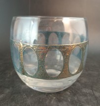 Culver Roly Poly Glass Gold &amp; Turquoise &#39;Antigua&#39; Vintage MCM - £14.02 GBP