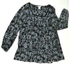 Sundance  Black Circle Print Long Sleeve Semi sheer Tunic Top Women Medium - £33.77 GBP