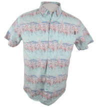 Molokai Surf Co Men Hawaiian camp shirt p2p 21 M pink flamingo tropical scenic - £17.12 GBP