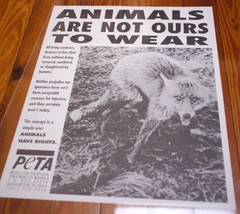 Vtg Activist Peta Animals Are Not Ours To Wear Anti Fur No Meat Vegan Poster - £98.45 GBP
