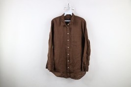 Vintage Y2K Gap Womens Medium Linen Boyfriend Baggy Collared Button Shirt Brown - $49.45