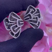 12 Ctw Lab Created Black Diamond 14K White Gold Plated Butterfly Flower Earrings - $199.40