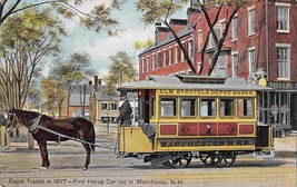First Horse Streetcar Trolley Manchester New Hampshire 1910c postcard - £6.55 GBP