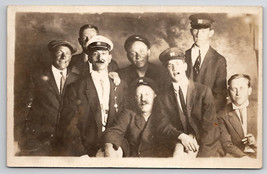 RPPC Group Of Men In Hats Cigars Studio Real Photo Postcard H47 - $9.95