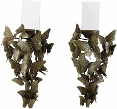 Set of 2 Flocking Butterfly Kisses Decorative Candle Holder Wall Sconce Plaques - £390.98 GBP
