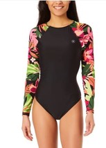 Hurley Womens Swimsuit Black Floral 1-PC Stretch UPF 50+ High Neck Long ... - $48.99