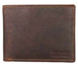 RFID Blocking Brown Vintage Leather Mens Bifold Center Flap Wallet - £10.95 GBP