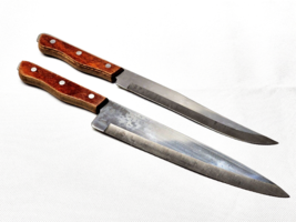 Vintage Maxam Steel Carving &amp; Chef Knife Set - Orig. Box, Wood Handles Full Tang - £21.72 GBP