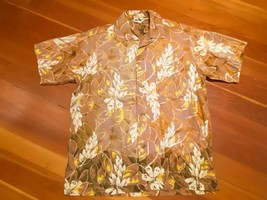 Vintage Mens Brown Floral Hawaiian Shirt Made in Hawaii Size Large - £22.78 GBP
