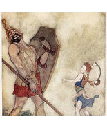 1916 David Kills Goliath Color Plate Print Willy Pogany Art Bible Story ... - $56.39 CAD