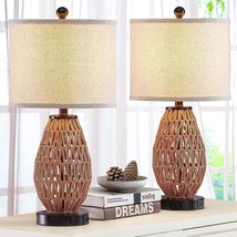 CINSARY Touch Control Rattan Table Lamps, 3 Way Dimmable  Brown  Set Of 2 - £55.39 GBP