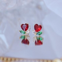 New Sight Fashion Accessories Crystal Red Heart Stud Earrings for Women Jewelry  - £10.50 GBP