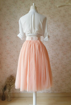 Peach Pink Tulle Midi Skirt Outfit Women A-line Plus Size Holiday Tulle Skirt image 2