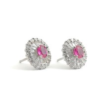 Authenticity Guarantee 
Pink Sapphire Diamond Halo Stud Earrings in 18K White... - £2,341.61 GBP