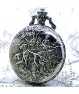 Pocket Watch Silver Color Hunter Design for Men 47 mm with Fob Chain Box... - $19.99