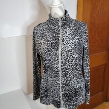 Jones New York Zip front Velour Snow leopard Print lightweight Jacket Size Med - £17.34 GBP