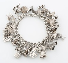 Sterling Silver Chinese New Year Charm Bracelet w/ 32 Total Charms 7&quot; 106.5 g - £822.59 GBP