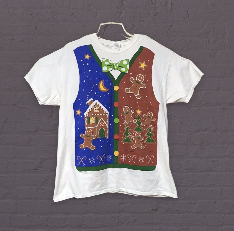 Primary image for Gingerbread Man House T Shirt Vest Adult Large Gildan Ugly Christmas Sweater