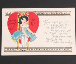 Valentines Day Girl Heart Please Be Mine Antique Carrington Postcard UNP c1910s - $12.99