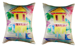 Pair of Betsy Drake W. Palm Hut Yellow No Cord Pillows 16 Inch X 20 Inch - £63.30 GBP