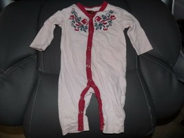 7 For All Mankind Pink Embroidered Long Sleeve Romper Size 0/3 Months Gi... - $18.25