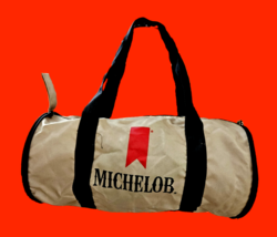 Vintage Red Ribbon Michelob Duffle Bag 18&quot; Length Black Handle End Pocket - £22.04 GBP