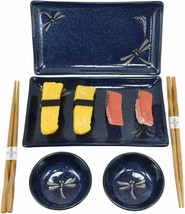 Japanese Dragonfly Symbol of Change Quality Ceramic Sushi Dinnerware Set For Two - £30.04 GBP