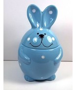Ceramic polka dot bunny jar blue &amp; white 6&quot; tall - £5.89 GBP