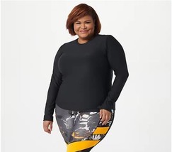 New Balance x Isaac Mizrahi Live! Space Dye Long Sleeve Top (Black, S) A385813 - $16.88