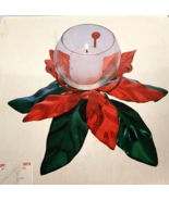 Dept 56 Christmas Metal Poinsettia Votive Red &amp; Green Candle Holder Vintage - $18.70