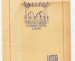 Quisisana E Grand Hotel Menu Lista Delle Vivande Isle of Capri Italy 195... - $77.22