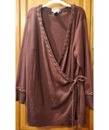 Adrianna Papell Women’s XL Burgundy Wine Berry V-Neck Cardigan Woven Ties - $47.24 CAD