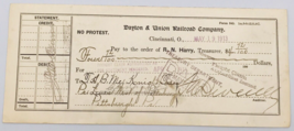 Antique May 1913 Dayton &amp; Union Railroad Company Cancelled Check - £10.96 GBP