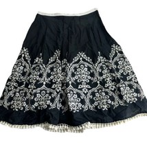 Ann Taylor LOFT Black White Floral beaded Pom-Pom Hem Skirt Size 4 - $19.79