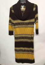 Wet Paint Sz XL Sweater Dress Brown Yellow Gold Crochet Stripe USA Hippie - $17.65