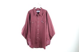 Vtg 90s Wrangler Mens 20 36 Faded Heavyweight Western Snap Button Shirt Maroon - £37.16 GBP