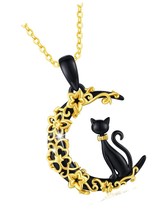 Cat Necklace, Cat Jewelry 925 Sterling Silver Gold Cat - £92.24 GBP