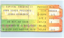 Vintage Jorma Kaukonen Ticket Stub Novembre 18 1978 Capitol Théâtre - £26.87 GBP