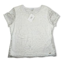New Calvin Klein Top Boho Peasant Size XL Lace Floral Short Sleeve White C13-32 - £16.02 GBP