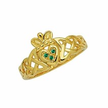 14K Solid Yellow Real Gold Braided Claddagh Ring Size 10 - £294.76 GBP