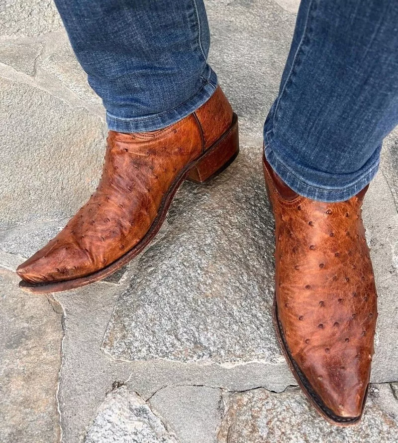 New Handmade Pure Ostrich Print Leather Western Cowboy Boots For Men&#39;s - $179.99