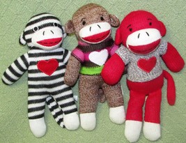 Dan Dee Sock Monkey Lot Plush Stuffed Valentine Heart 9&quot; Animal Multi Colored - £9.05 GBP
