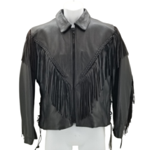 Interstate Womens Leather Zip Out Liner Motorcycle Fringed Jacket Sz M - £137.68 GBP