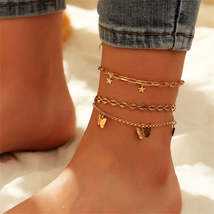 18K Gold-Plated Star &amp; Butterfly Three-Piece Adjustable Anklet Set - £12.01 GBP