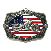 Motorcycle Skull Decoration American Flag Belt Buckle Antique Vintage - $34.15