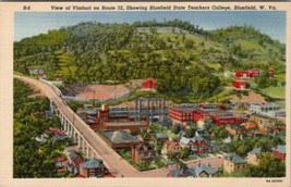 Bluefield WV View of Viaduct Rte 52 State Teachers College Linen Postcard T18 - £4.68 GBP