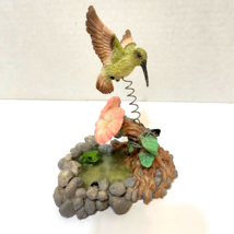 Vintage Bobble Hummingbird Floral Pond Frog Butterfly Resin Figurine 5.25&quot; Tall - £20.28 GBP