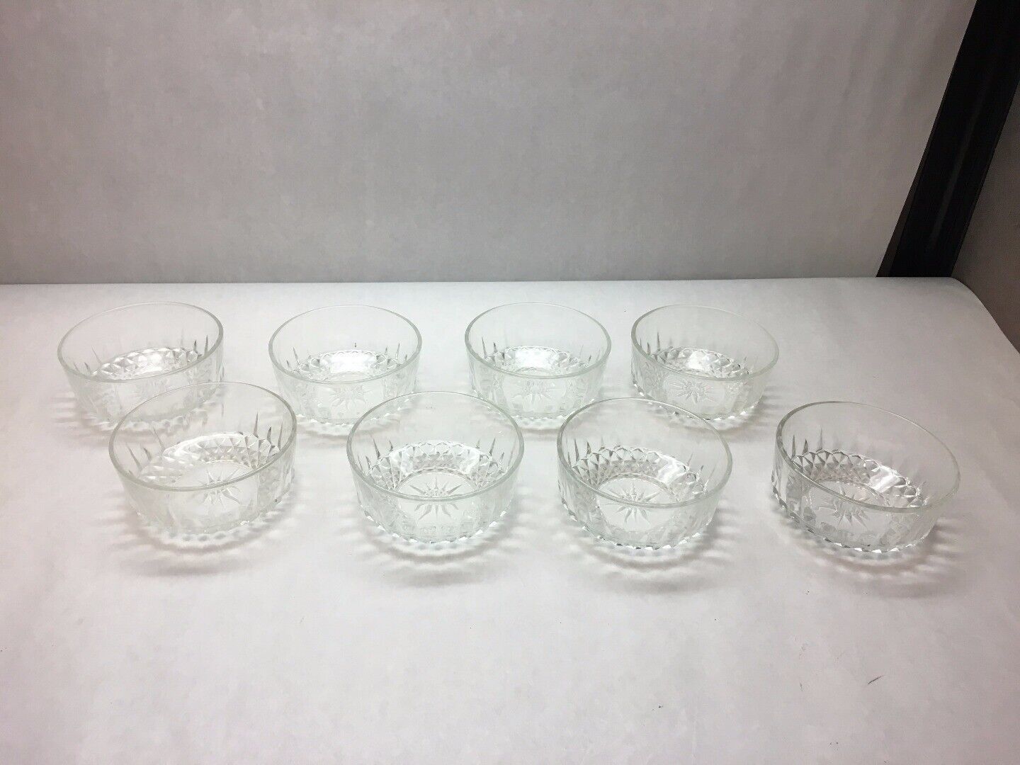 Primary image for VINTAGE Set of 8 Glass ARCOROC Ice CREAM Bowls DIAMOND Compass CENTER FRANCE